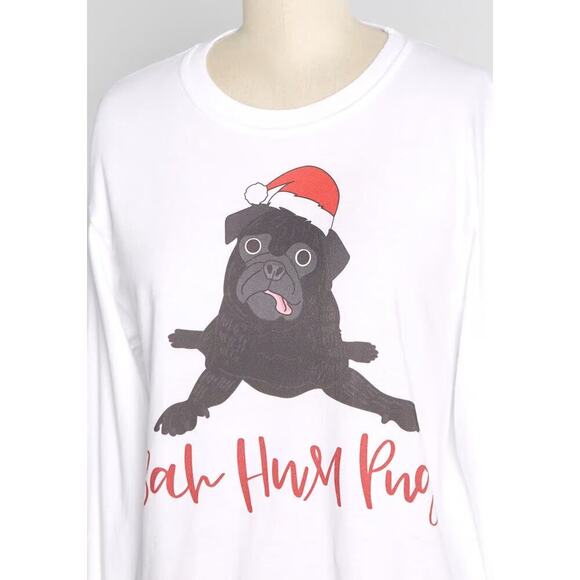 Size XL ModCloth pug dog Holiday Christmas Long Sleeve Thick Sweatshirt T Shirt - Picture 1 of 3